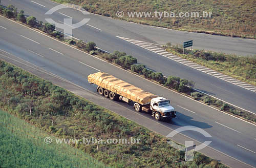  Aerial view of a truck driving along a road - Brazil 