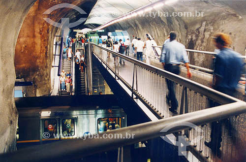  People ascending and descending escalators and walking at Cardeal Arcoverde Subway Station - Copacabana - Rio de Janeiro - RJ - Brazil 