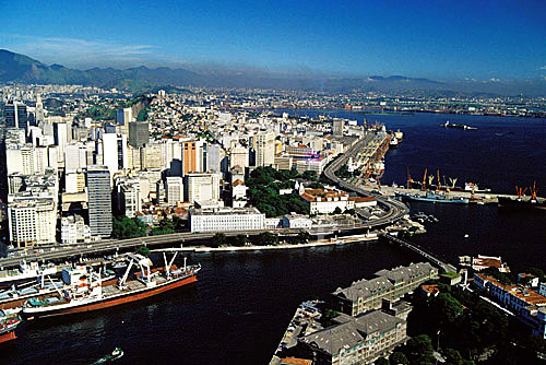  Aerial view of Rio de Janeiro city downtown, showing part of the port in the foreground - Rio de Janeiro city - Rio de Janeiro state - Brazil 