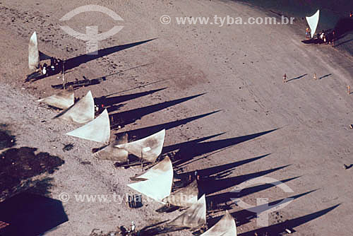  Jangada (typical boat of Northeast of Brazil) at the beach - northeast coast - Brazil 