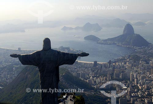  Subject: Christ the Redeemer with Botafogo bay on the backgorund Place: Rio de Janeiro city - Rio de Janeiro state Date: 17/06/2006 