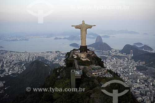  Subject: Aerial view of Christ the Redeemer on Corcovado mountain with Suggar Loaf in the background / Place: Rio de Janeiro City - Rio de Janeiro State - Brazil / Date: November 2008 