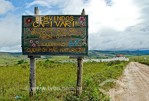  Subject: Welcome board in the entrance of Capivari city  / Place:  Minas Gerais state - Brazil  / Date: 01/2009 