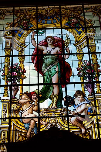  Subject: Stained glass of Female figure in Municipal Theater of Rio de Janeiro - Created by Feuerstein and Fugel / Place: Rio de Janeiro city - Rio de Janeiro state (RJ) - Brazil / Date: 02/2011 