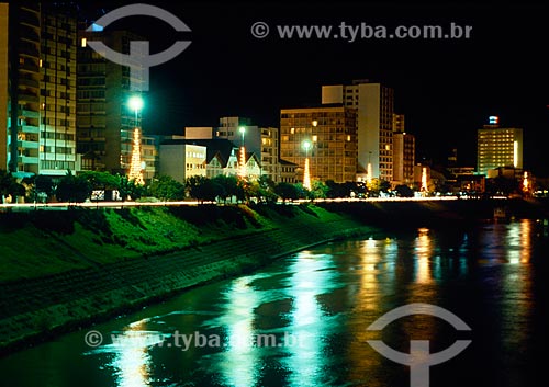  Subject: Night view bank of the River Itajai-Acu in city center of Blumenau / Place: Blumenau city - Santa Catarina state (SC) - Brazil / Date: 12/1989 