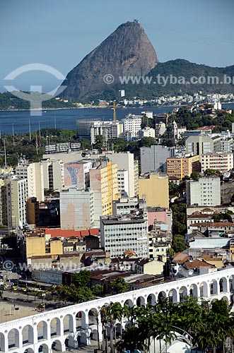  Subject: Aerial view of the Lapa Arches with Sugar Loaf in the background / Place: Lapa neighborhood - Rio de Janeiro city - Rio de Janeiro state (RJ) - Brazil / Date: 02/2012 