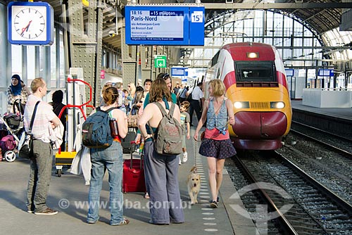  Subject: TGV - abbreviation for High Speed ??Rail in French - which connects Paris to Amsterdam in Amsterdam Central Station / Place: Amsterdam city - Netherlands - Europe / Date: 05/2012 