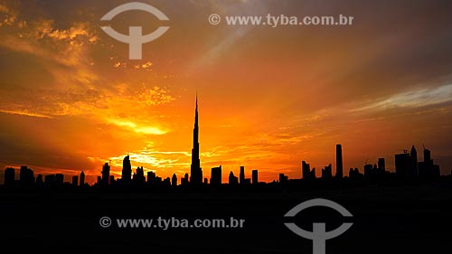  Subject: commercial buildings and Burj Khalifa Building to center / Place: Dubai city - United Arab Emirates - Asia / Date: 10/2012 