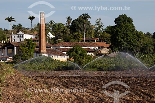  Subject: Irrigation at planting sugarcane with Uruae Mill (XVII century) in the background / Place: Goiana city - Pernambuco state (PE) - Brazil / Date: 02/2013 