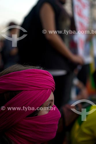  Young woman in in Manifestation known as Free Pass Movement  - Rio de Janeiro city - Rio de Janeiro state (RJ) - Brazil