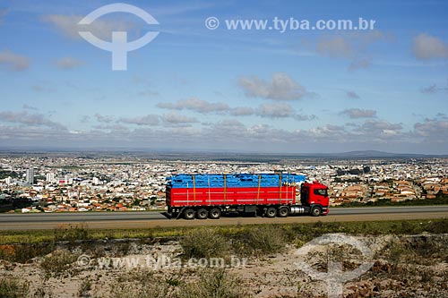 Truck on highway BR-116 - Vitoria da Conquista city in the background  - Vitoria da Conquista city - Bahia state (BA) - Brazil
