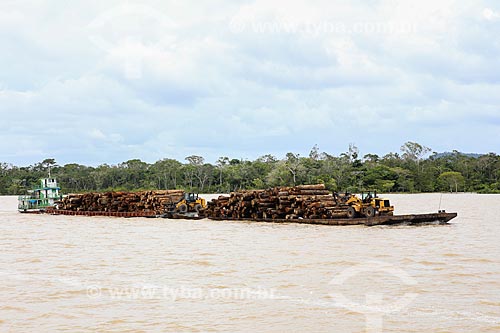  Subject: Ferry carrying wood / Place: Almeirim city - Para state (PA) - Brazil / Date: 03/2014 