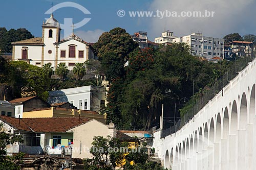  Lapa Arches with Convent of Santa Teresa (Discalced Carmelites) in the background  - Rio de Janeiro city - Rio de Janeiro state (RJ) - Brazil