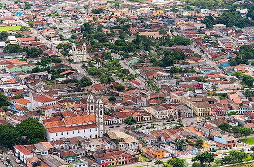  Aerial view of city center Iguape with Basilica of Senhor Bom Jesus de Iguape in the foreground  - Iguape city - Sao Paulo state (SP) - Brazil