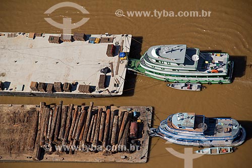  Aerial photo of ferry carrying wood - Madeira River  - Porto Velho city - Rondonia state (RO) - Brazil