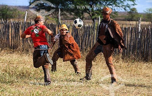  Horsemans playing soccer - backwood of Pernambuco  - Serrita city - Pernambuco state (PE) - Brazil