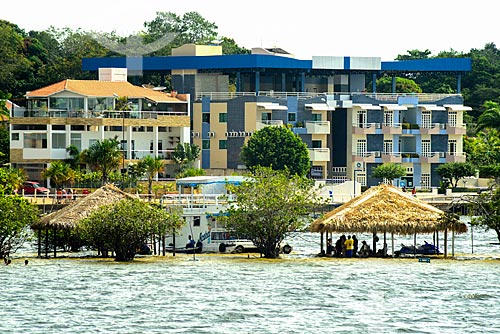  Kiosks - Alter-do-Chao Beach with buildins in the background  - Santarem city - Para state (PA) - Brazil