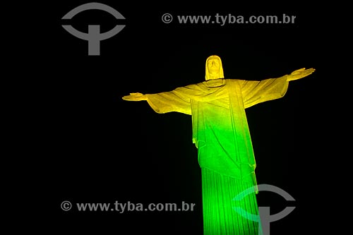  Christ the Redeemer (1931) with lighting in the colors of Brazil  - Rio de Janeiro city - Rio de Janeiro state (RJ) - Brazil