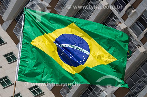  Brazilian flag during manifestation against corruption and for the President Dilma Rousseff Impeachment - Copacabana Beach waterfront  - Rio de Janeiro city - Rio de Janeiro state (RJ) - Brazil