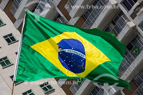  Brazilian flag during manifestation against corruption and for the President Dilma Rousseff Impeachment - Copacabana Beach waterfront  - Rio de Janeiro city - Rio de Janeiro state (RJ) - Brazil