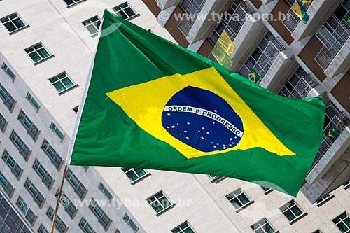  Brazilian flag during manifestation against corruption and for the President Dilma Rousseff Impeachment - Copacabana Beach waterfront  - Rio de Janeiro city - Rio de Janeiro state (RJ) - Brazil