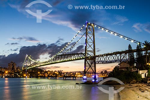  View of Hercilio Luz Bridge (1926) during the evening  - Florianopolis city - Santa Catarina state (SC) - Brazil