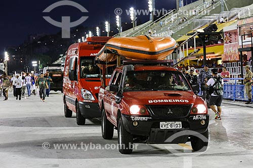  Fire Department car during parade - Marques de Sapucai Sambadrome  - Rio de Janeiro city - Rio de Janeiro state (RJ) - Brazil