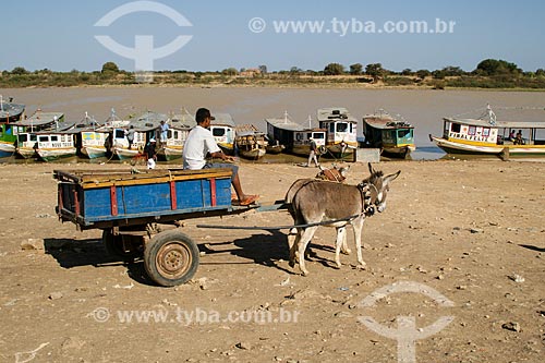  Wagon and Boats on the edge of Sao francisco River  - Xique-Xique city - Bahia state (BA) - Brazil