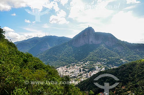  View of buildings of the Lagoa neighborhood with the Christ the Redeemer from Cabritos Mountain (Kid Goat Mountain)  - Rio de Janeiro city - Rio de Janeiro state (RJ) - Brazil