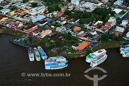  Aerial photo of berthed boats - Parintins city waterfront  - Parintins city - Amazonas state (AM) - Brazil