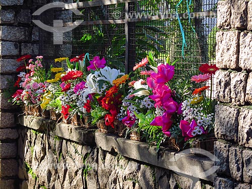  Detail of the flowers arrangement - entrance of house  - Porto Alegre city - Rio Grande do Sul state (RS) - Brazil