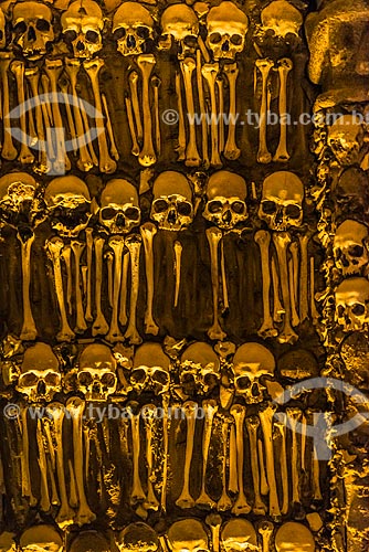  Detail of skeletons inside of the Capela dos Ossos (Chapel of Bones) - XVII century - annex to Sao Francisco Church  - Evora municipality - Evora district - Portugal