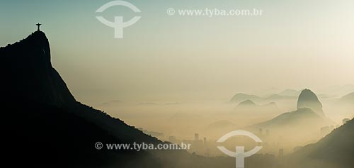  View of dawn - Christ the Redeemer and Sugar Loaf from mirante of Vista Chinesa (Chinese View)  - Rio de Janeiro city - Rio de Janeiro state (RJ) - Brazil