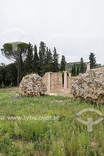  Entrance of Villa Romana del Casale - old palace building IV century  - Piazza Armerina city - Enna province - Italy