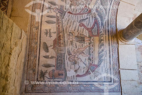  Detail of mosaic known as Cupids as Fishermen - Villa Romana del Casale - old palace building IV century  - Piazza Armerina city - Enna province - Italy