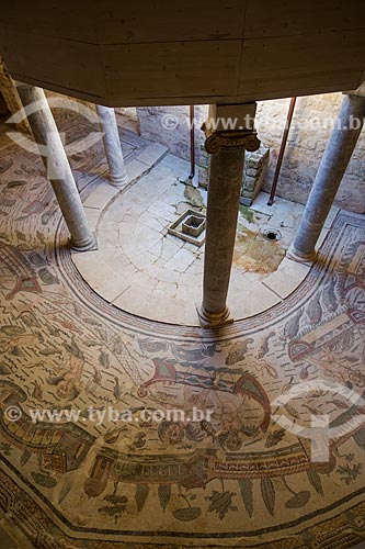  Detail of mosaic known as Cupids as Fishermen - Villa Romana del Casale - old palace building IV century  - Piazza Armerina city - Enna province - Italy