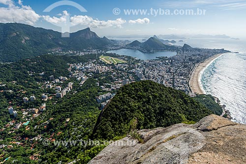  View of the summit of the Morro Dois Irmaos (Two Brothers Mountain) with the Christ the Redeemer in the background  - Rio de Janeiro city - Rio de Janeiro state (RJ) - Brazil