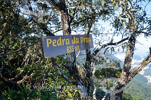  Plaque indicating the Rock of Proa (Rock of Prow) - trail of Queimado Mountain  - Rio de Janeiro city - Rio de Janeiro state (RJ) - Brazil