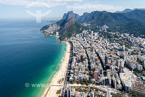  Aerial photo of the Leblon Beach with the Morro Dois Irmaos (Two Brothers Mountain) in the background  - Rio de Janeiro city - Rio de Janeiro state (RJ) - Brazil