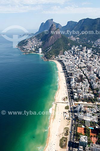  Aerial photo of the Leblon Beach with the Morro Dois Irmaos (Two Brothers Mountain) in the background  - Rio de Janeiro city - Rio de Janeiro state (RJ) - Brazil