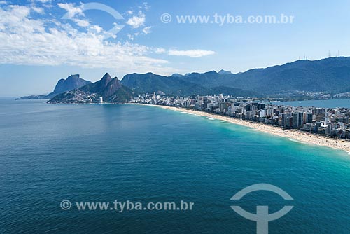  Aerial photo of the Leblon Beach with the Morro Dois Irmaos (Two Brothers Mountain) in the background  - Rio de Janeiro city - Rio de Janeiro state (RJ) - Brazil