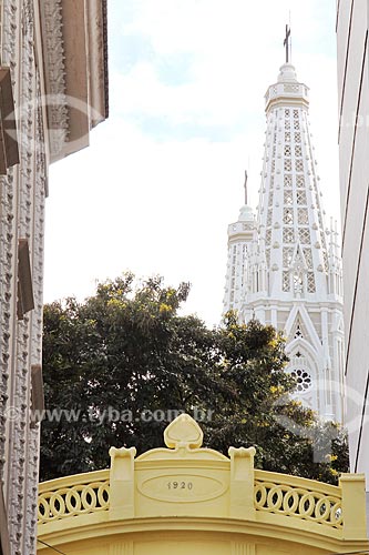  Facade of the historical construction 1920 with the Nossa Senhora da Vitoria Metropolitan Cathedral (1933) in the background  - Vitoria city - Espirito Santo state (ES) - Brazil