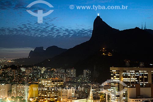  View of the nightfall - Botafogo neighborhood - with the Rock of Gavea and Christ the Redeemer (1931)  - Rio de Janeiro city - Rio de Janeiro state (RJ) - Brazil