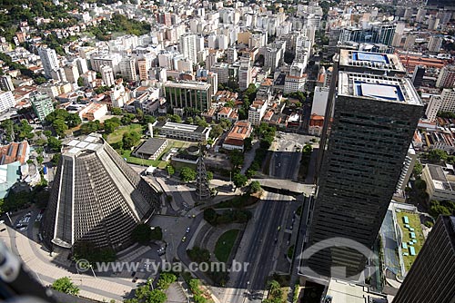  Aerial photo of the Cathedral of Sao Sebastiao do Rio de Janeiro - to the left - with the Build of the PETROBRAS headquarters - to the right  - Rio de Janeiro city - Rio de Janeiro state (RJ) - Brazil