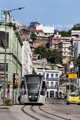  Light rail transit Souza e Silva Street with the Christ the Redeemer in the background  - Rio de Janeiro city - Rio de Janeiro state (RJ) - Brazil