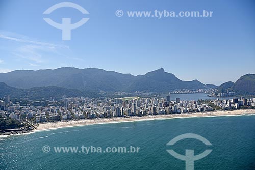  Aerial photo of the Leblon Beach with the Rodrigo de Freitas Lagoon in the background  - Rio de Janeiro city - Rio de Janeiro state (RJ) - Brazil