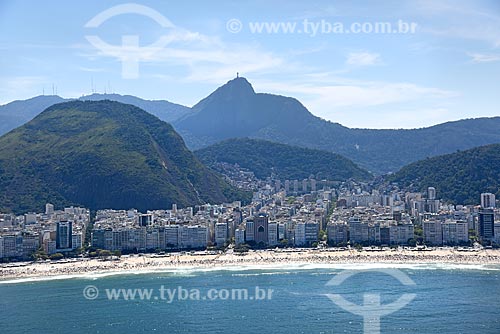  Aerial photo of the Copacabana Beach waterfront with the Christ the Redeemer in the background  - Rio de Janeiro city - Rio de Janeiro state (RJ) - Brazil
