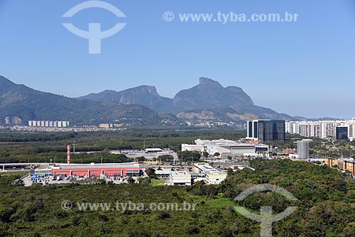  Aerial photo of commercial buildings on Ayrton Senna Avenue with Rock of Gavea in the background  - Rio de Janeiro city - Rio de Janeiro state (RJ) - Brazil