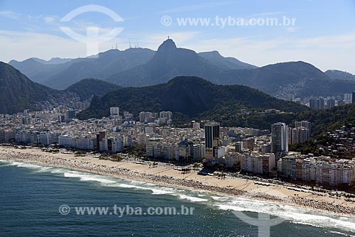  Aerial photo of the Copacabana Beach waterfront with the Christ the Redeemer in the background  - Rio de Janeiro city - Rio de Janeiro state (RJ) - Brazil