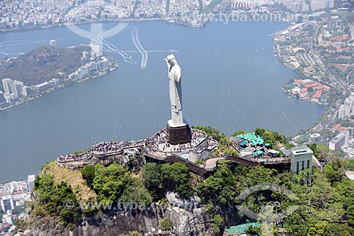  Aerial photo of the Christ the Redeemer with the Rodrigo de Freitas Lagoon  - Rio de Janeiro city - Rio de Janeiro state (RJ) - Brazil